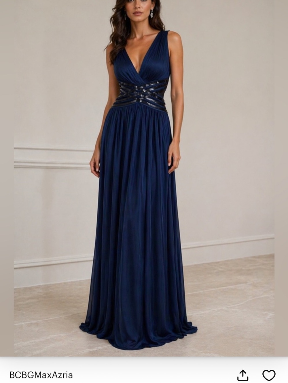 BCBG MaxAzria navy elegant long dress w sequin & open back Size Small